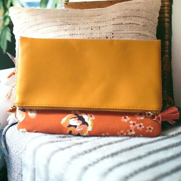 Rachel Pally Zahara Clutch Envelope Folding Floral Orange Blossoms Vegan Leather - Picture 14 of 16